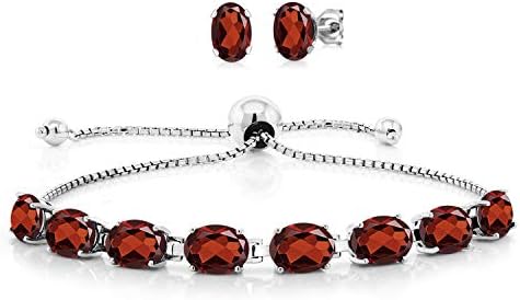 Gem Stone King 8.70 Cttw Red Garnet Bracelet and Earrings Jewelry...
