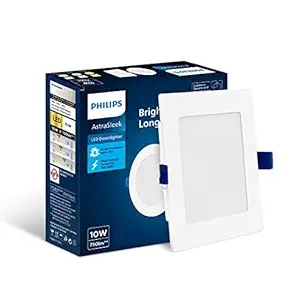 PHILIPS Astra Sleek 10-watt Square LED Downlighter | LED Ceiling Light for Home and Hall | Cut Out: 110 mm, Color: Warm White, Pack of 1