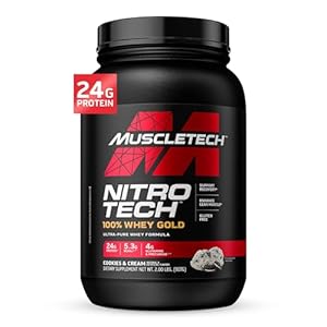 Whey Protein Powder , MuscleTech Nitro-Tech Whey Gold Protein Powder , Whey Protein Isolate Smoothie Mix , Protein Powder for Women & Men , Cookies and Cream, 2 lb (28 Servings) – package may vary
