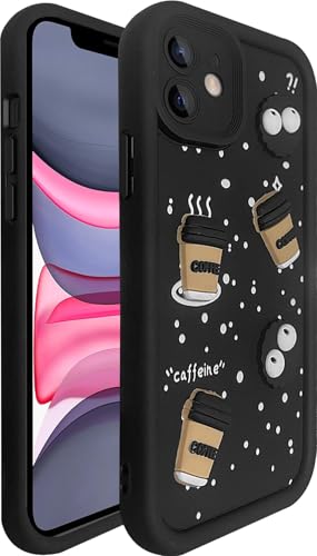 Image of SHINESTAR Back Cover for iPhone 11 - 3D Cartoon Coffee & Eyes Design | Soft Silicone Shockproof Case with Full Camera Protection | Cute & Playful Phone Cover - Black