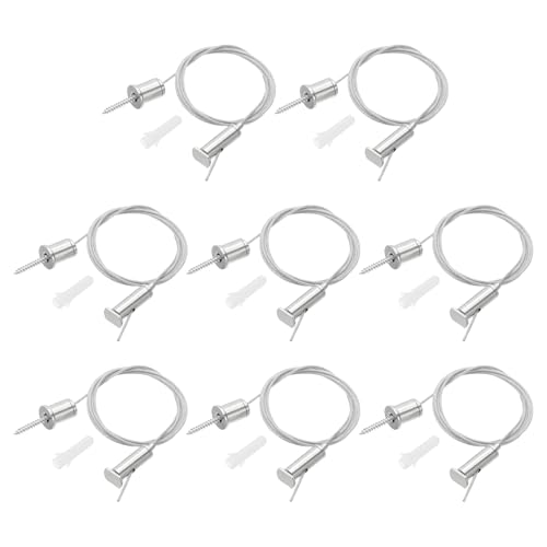 PATIKIL Ceiling Hanging Wire Cable Kit, 1m/3.3ft 8 Set Adjustable Light Suspend Cable Kit Panel Hanging Rope Clamp Oval Nail for Pendant Light Fitting Aquarium Lights, Style 2