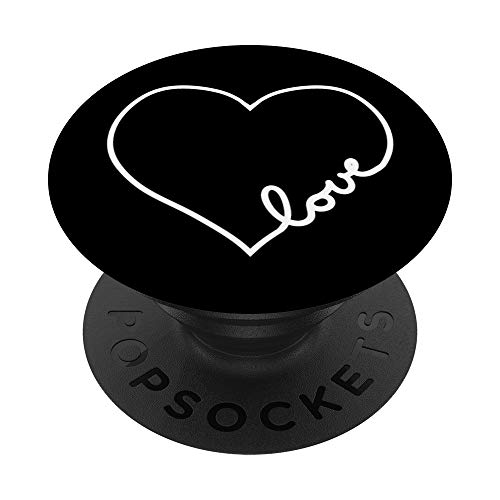 White Heart Love Outlined on Black PopSockets PopGrip: Swappable Grip for Phones & Tablets