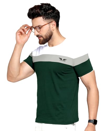 Image of Noble Monk Men Regular Fit T-Shirt | Round Neck | Half Sleeve | Self Design | Casual T Shirt for Men