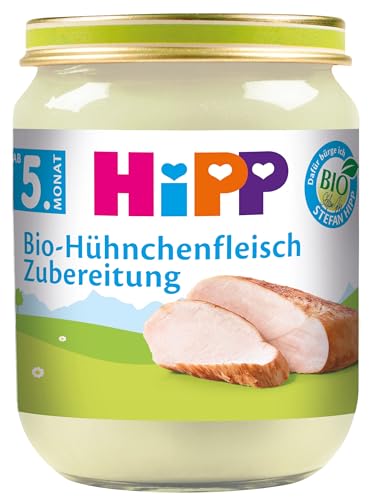 HiPP Bio Hühnchenfleisch Zubereitung (6 x 125g), mit Bio-Rapsöl, glutenfrei, ohne Zusatz von Salz, in bester Bio-Qualität