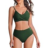 BIMOZY Conjuntos de Bikini para Mujer Trajes de Baño de Dos Piezas Cintura Alta con Cuello en V y Tirantes Finos (MX/US,...