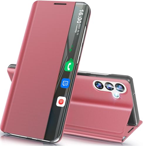 Étui Galaxy S24 FE avec fenêtre transparente et support vidéo rose