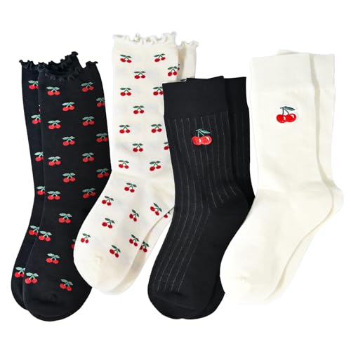 Image of Women's Cute Crew Socks, Casual Athletic Cotton Bowknot Cherry Calf Novelty Socks for Women