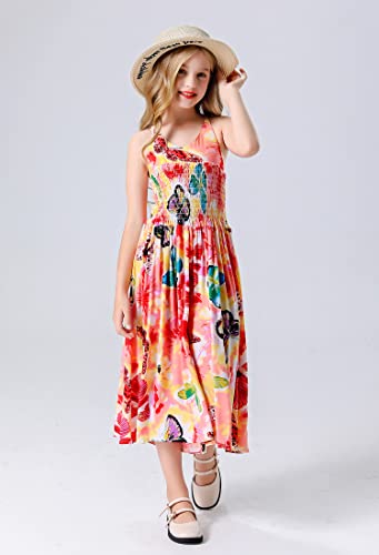 Girls Adjustable Strap Floral Beach Skirt Pants Ruffle Jumpsuit Bohemian Dress 4-11 Years2