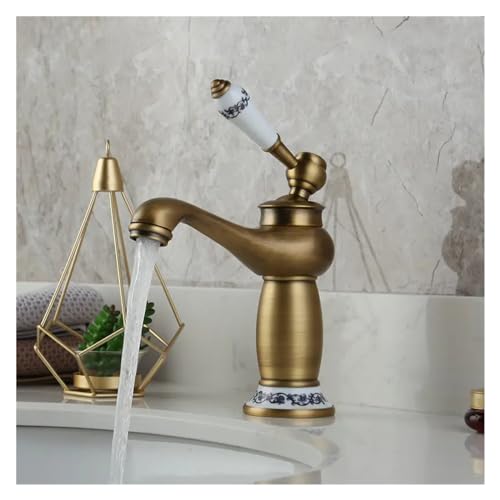 Mitigeur de lavabo rétro en laiton antique eau chaude et froide pour meuble vasque
