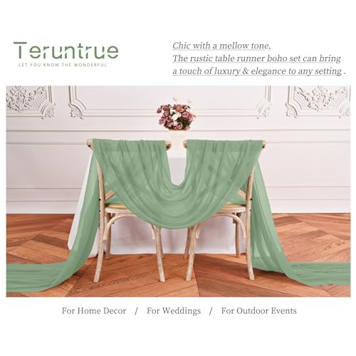 Teruntrue 12 Stück Tischläufer Salbeigrün 55x300 cm Neuer Natürlicher Weichlook Bohemian-Gaze-Käsetuch-Tischläufer für Hochzeit, Party, Babyfeier, Brautshower, Geburtstag-Dekorationen