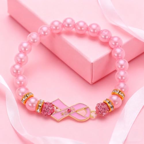 Breast Cancer Awareness Bracelets Pink Ribbon Charm Beads Bracelet for Women Encouragement Breast Cancer Jewelry2
