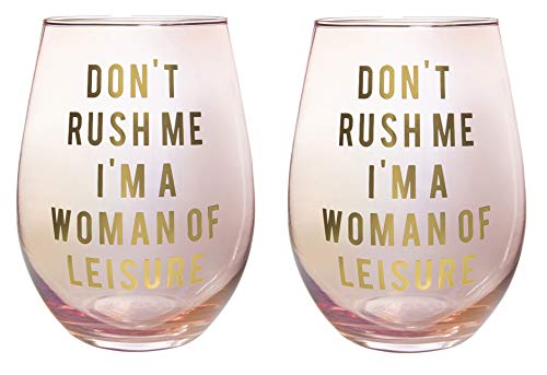 Get Bullish Don't Rush Me, I'm A Woman Of Leisure Stemless Wine Glass In Rose And Gold | 20 0Z. | Set Of 2 #TOP5