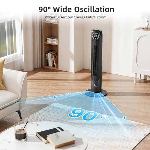 Image of Antarctic Star T36 Tower Fan, 36 Inch DC Motor Bladeless Oscillating Fan with Remote, 6 Speeds & 4 Modes, LED Display, 9H Timer, Quiet Floor Standing Fan for Bedroom Living Room Office, Black