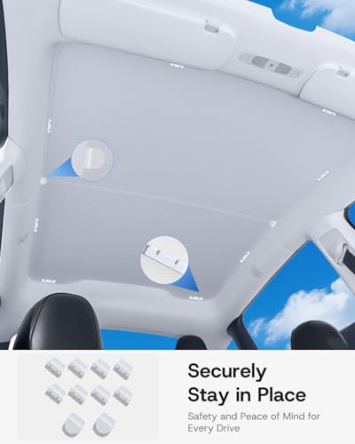 Image of 2026 Upgrade Sunshade Roof for Tesla Model Y Juniper, [Graphene Infused Fabric & UPF 50+ & No-Sag] 1:1 Fit Heat Insulation Sunroof Cover for Tesla Model Y Accessories 2025 2026, Gray, 2PCS