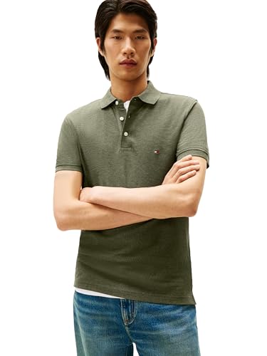 Image of Tommy Hilfiger Men's Short Sleeve Polo Shirts in Slim Fit with Stretch and Organic Pique Cotton
