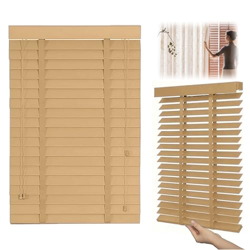 Holz Jalousie Jalousetten Blickschutz Holzjalousie 5 cm Lamellen Verdunkelung Maßanfertigung 35cm 45cm 60cm 70cm 80cm 120cm 150cm 160cm für den Innen- und Außenbereich(Beige)