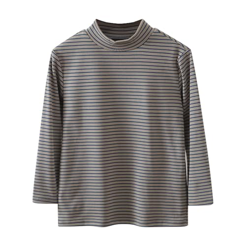 Boy Girl Long Sleeve Shirts Stripe Solid Color Stand Collar Pullover Sweatshirt Long Sleeve Tee Toddler Outer Wear
