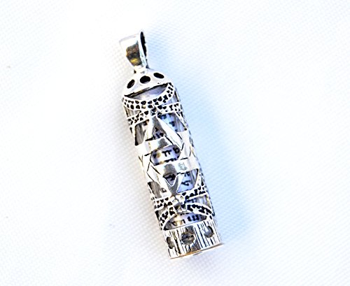 Sterling Silver 925 Mezuzah Pendant Inside Scroll Judaica Made Israel W-magen David on the Pendant2