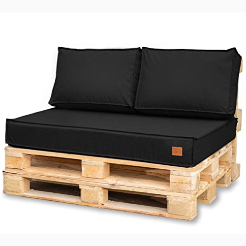 Bielik Pallet Cushion Set 3-Piece Water-Repellent Euro Pallet Seat Cushions for Pallet Furniture & Sofa | 120x80cm Seat + 2x 60x40cm Backrest Outdoor Pallet Sofa Cushions Black.