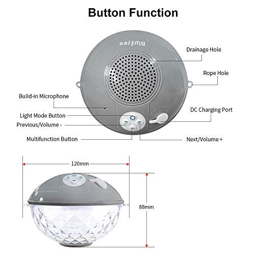 Floating Pool Speakers with Colorful Lights, IPX7 Waterproof Bluetooth Speaker for Hot Tub, Loud Stereo Sound, Hands Free Calling Floating Pool Speaker with Light for Pool, Hot Tub, Spa and Outdoor