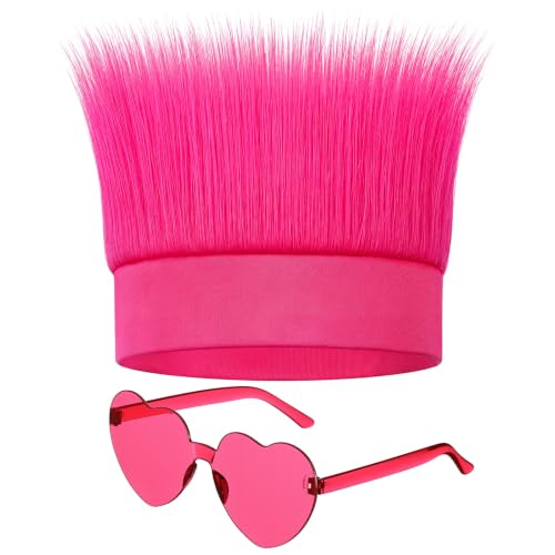 Image of Hot Pink Spirit Wear, Wigs and Heart Glasses for Crazy Hair Day Team Color War Fun Halloween Outfit