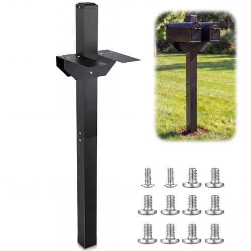 Novabright 66in Double Mailbox Post for Outside Heavy Duty Galvanized Steel Mailbox Mount Fits Two Standard Mailboxes Weather Resistant Metal Sleeve for 4x4 Wood Post Black