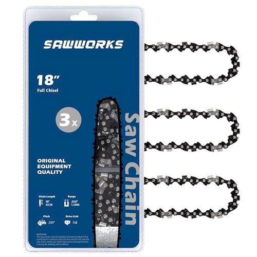 3-Pack 18 Inch Chainsaw Chain, 325" Pitch .058" Gauge 72