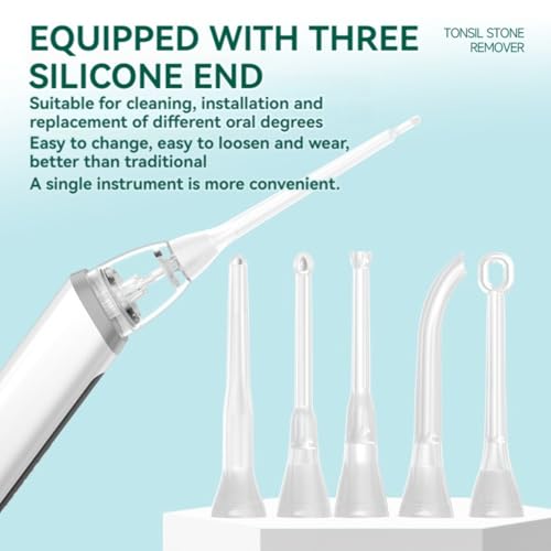 Kit electrónico de eliminación de piedras de amígdalas al vacío con luz LED de orientación, 3 modos de succión instantánea, 5 boquillas de silicona, lucha contra el mal aliento, irrigador oral para