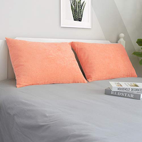 Image of CaliTime Pack of 2 Cozy Standard Pillow Shams Cases for Bed Bedding Decoration Solid Dyed Soft Chenille 20 X 26 Inches Cantaloupe
