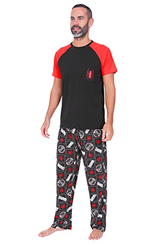 Marvel Conjunto de pijama largo Spiderman para hombre, color negro y rojo, Negro, XL