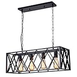 Diborui Industrial Kitchen Island Lighting with 4 E26 Sockets, Rectangular Vintage Pendant Light, Farmhouse Hanging Ceiling Light Fixture Metal Retro Chandeliers for Restaurant, Kitchen and Bar, 60W