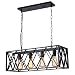 Diborui Industrial Kitchen Island Lighting with 4 E26 Sockets, Rectangular Vintage Pendant Light, Farmhouse Hanging Ceiling Light Fixture Metal Retro Chandeliers for Restaurant, Kitchen and Bar, 60W