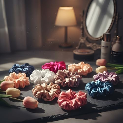 Image of VELVERI 4PACK Premium Satin Scrunchies | Vibrant Multicolor Pack | Soft & Silky Ponytail Holders for Women and Girls | Strong Elastic Hair Ties | Strong Hold Elastic Hair Bands for Women (PACK OF 4)
