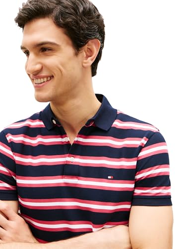 Image of Tommy Hilfiger Men's Short Sleeve Polo Shirts in Slim Fit with Stretch and Organic Pique Cotton