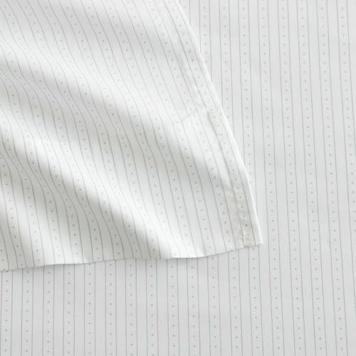 Image of Martha Stewart - Full Size Sheet Set, Crisp & Tailored Bedding with a Smooth Cotton Percale Feel, Deep Pocket, Bed Sheets with Matching Pillowcases & Fitted Sheet (Dotted Stripe Green)