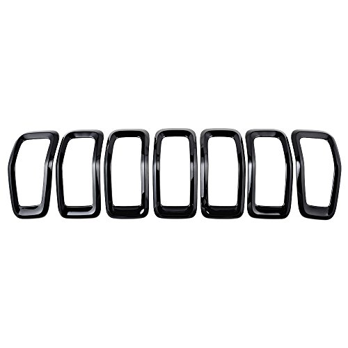 Compatible For 2014-2018 Jeep Cherokee 4-Door Grille Grill Cover Insert Kit 7pcs Glossy Black
