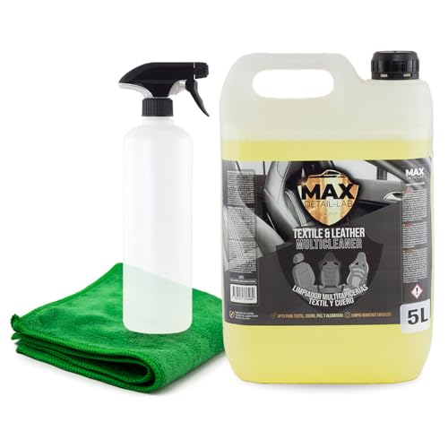 MAX DETAIL-LAB - Textile & Leather 5L - Nettoyant Cuir Voiture, Entretien Intérieur Tissu Alcantara Moquette Siege, Efface Taches Difficiles, Kit Nettoyage Detailing Professionnel Accessoires 5 Litres