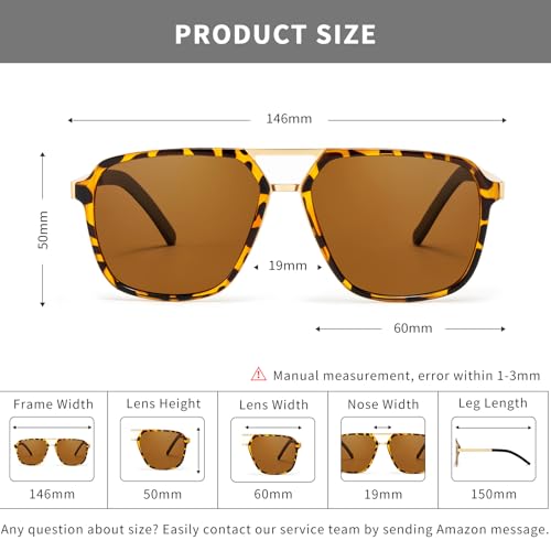 Image of Oversized Retro Aviator Sunglasses for Men Polarized Trendy Rectangle Shades 80s 90s Sun Glasses
