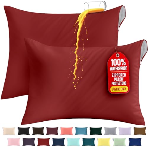 Utopia Bedding Premium 100% Waterproof Pillow Protectors with Zipper Standard Size (Set of 2), Bed Bug and Dust Mite Proof Zippered Pillow Covers, Pillow Encasement Cases, Red