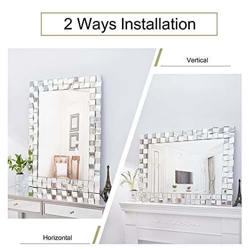 Autdot Large Wall Mirror For Living Room, 39''X28'' Wall Decorative Mirror With 3D Glass Frame, Rectangle Accent Mirror For Dining Room, Entryway #TOP5