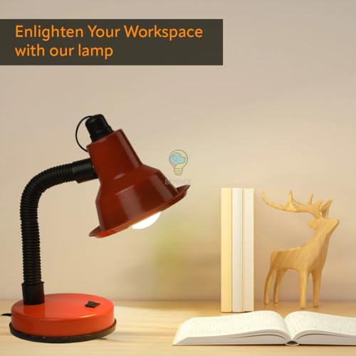 Image of LED Study Table Lamp with Adjustable Flexible Neck | Metal Desk Lamp for Reading, Study, Work from Home & Office Use | Eye Comfort Lighting for Students (Red)