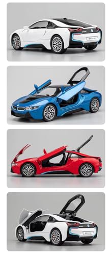 Image of 1:32 BMW I8 Toy Car Metal Pull Back Diecast Car with Openable Door and Sound Light, Gifts Toys for Kids,white