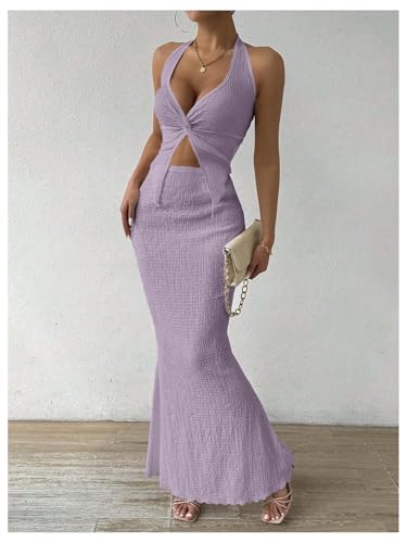 Image of SOLY HUX Women's Two Piece Outfits Twist Front Halter Cami Tops and Skirt Summer Set