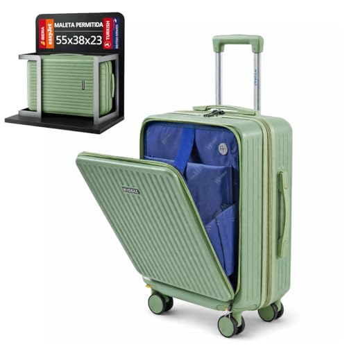 WYDEAZ Maleta de Cabina 55x38x23 cm, Trolley Rígido ABS+PC Ligero con 4 Ruedas 360°, Apertura Frontal, Puerto USB, Cierre de Combinación, Equipaje de Mano