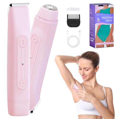 Afeitadora Eléctrica Mujer 2 en 1 Rasuradora Mujer Maquina Depilar Mujer Rasuradora Mujer Zona Intima Type-C Recargable Eléctrico Depiladora Impermeable para Cara Nariz Axilas Piernas Bikini (Rosa)