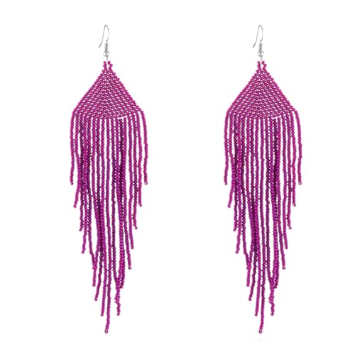 Boucles d'oreilles perlées femme avec franges géométriques vintage