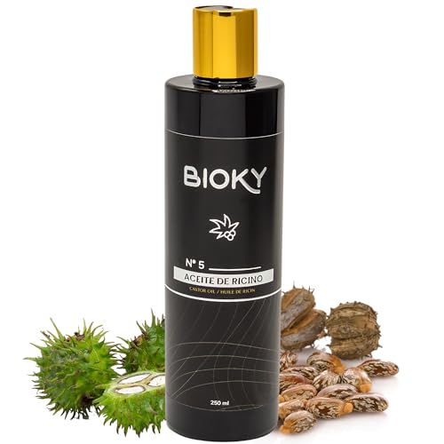 Bioky Aceite de Ricino para el Cabello – Aceite de Castor Premium Multiusos: Pestañas, Piel, Pelo – 100% Puro y Natural – Organic and Cold Pressed - Incluye Guía Descargable – 250ML