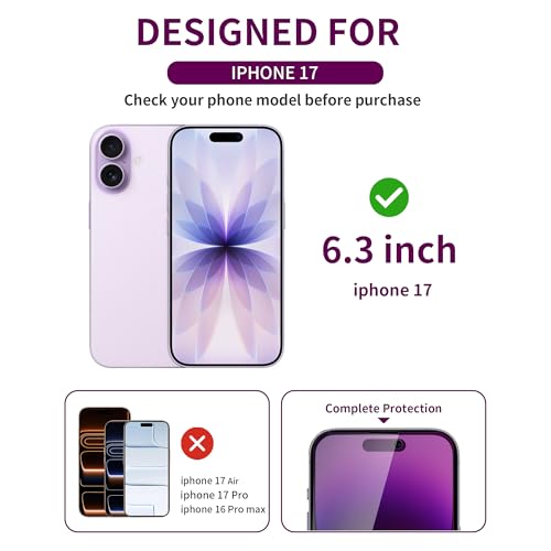 Image of 2 Pack Privacy Screen Protector for iPhone 17 Tempered Glass 6.3'' Private Saver Anti-Spy Eye Protection Anti-Scratch Full Coverage No Bubble
