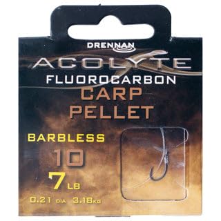 Drennan Acolyte Carp Pellet Hooks to Fluorocarbon Barbless (Size 12)