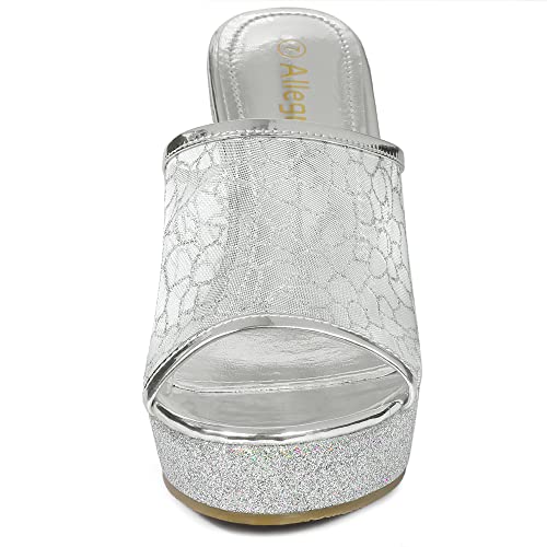 Allegra K Women's Glitter Platform Heels Slide Wedge Sandals4
